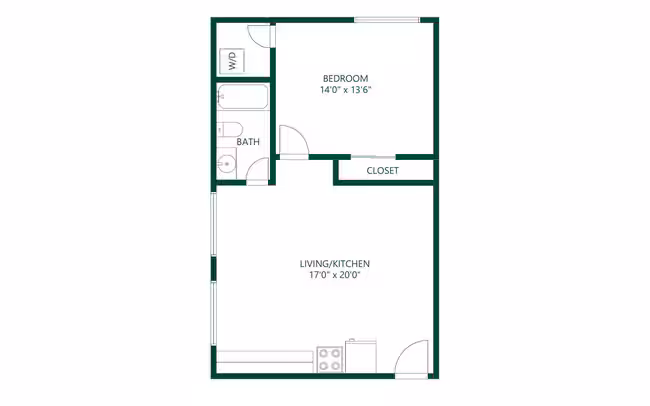 1 bedroom 1 bath 302 floor plan